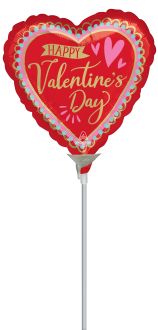 09" Happy Valentines Day Artistic Affection Balloon (Inflated with Cup and Stick)