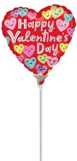 09" Happy Hearts Valentine Balloon (Inflated with Cup and Stick)