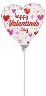 09" Happy Valentines Day Satin Dangling Hearts Balloon (Inflated with Cup and Stick)