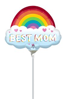 Mini Shape Best Mom Brilliant Rainbow Balloon (Inflated with Cup and Stick)
