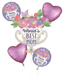 Balloon Bouquet Bouquet Satin World's Best Mom Trophy