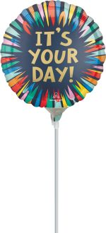 09" Satin Birthday Blast Balloon (Inflated with Cup and Stick)