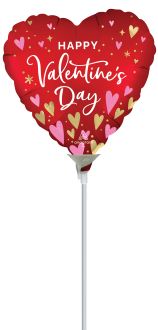 09" Satin Happy Valentines Day Heartfelt Elegance Balloon (Inflated with Cup and Stick)