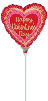 09" Valentine Scalloped Sweethearts Balloon (Inflated with Cup and Stick)