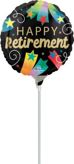 09" Happy Retirement Balloon (Inflated with Cup and Stick)
