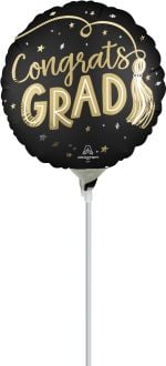 09" Satin Twirling Tassels Congrats Grad Balloon (Inflated with Cup and Stick)