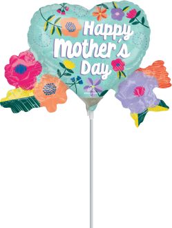 MiniShape Happy Mothers Day Threaded Love Balloon (Inflated with Cup and Stick)