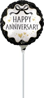 09" Satin Ribbon Curls Anniversary Balloon (Inflated with Cup and Stick)