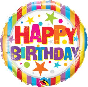 09" Birthday Stripes and Stars Balloon (Inflated with Cup and Stick)