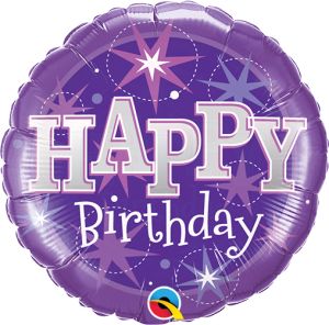 09" Birthday Purple Sparkle Balloon (Inflated with Cup and Stick)