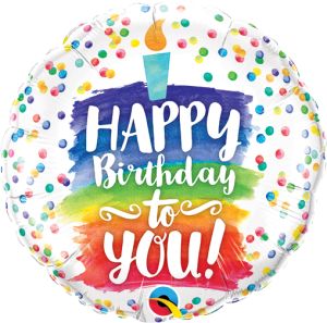 09" Happy Birthday To You Rainbow Cake Balloon (Inflated with Cup and Stick)