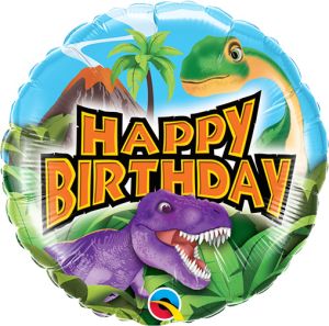 09" Happy Birthday Dinosaurs Balloon (Inflated with Cup and Stick)