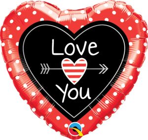 09" Love You Dots and Arrows Heart Balloon (Inflated with Cup and Stick)
