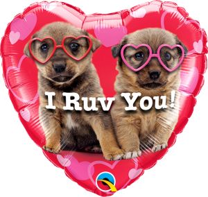 09" I Ruv You Puppies Heart Balloon (Inflated with Cup and Stick)