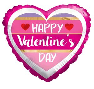 09" Happy Valentines Day Lines Balloon (Inflated with Cup and Stick)