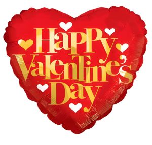 09" Happy Valentines Day Gold Letters Balloon (Inflated with Cup and Stick)