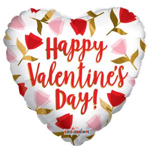 04" Happy Valentines Day Roses Balloon (Inflated with Cup and Stick)