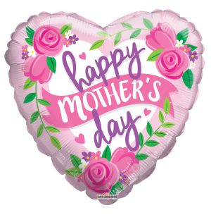 09" Happy Mothers Day Rosas and Banner Balloon (Inflated with Cup and Stick)