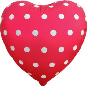 18" Matte Red Heart with White Polka Dots Balloon