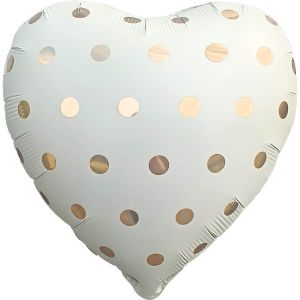 18" White with Gold Dots Heart Balloon
