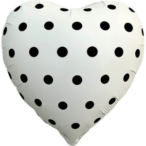 18" White with Black Dots Heart Balloon