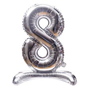 16" Stand Up Silver Number 8 Balloon