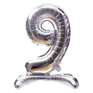16" Stand Up Silver Number 9 Balloon