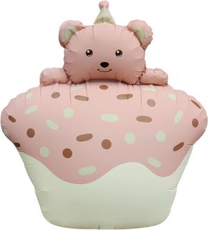 28" Matte Pink Cupcake Teddy Bear Balloon