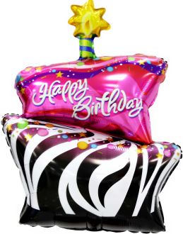 34" Birthday Funky Zebra Stripe Cake Balloon Balloon