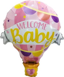 31" Welcome Baby Pink Hot Air Balloon