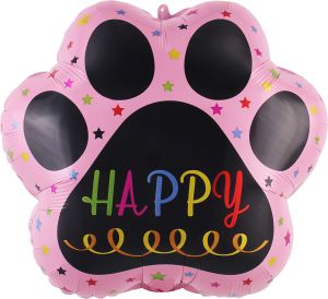 18" Happy Birthday Pink Dog Paw Balloon