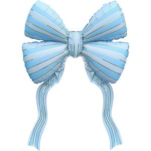24" Blue with White Stripes Gift Ribbon Bow Balloon