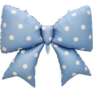 39" Blue Bow with White Polka Dots Balloon