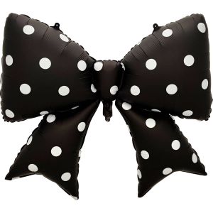 39" Black Bow with White Polka Dots Balloon