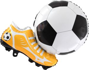 29" Yellow Cleats Kicking Soccer Ball Balloon