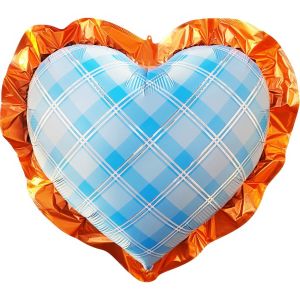 27" Orange Frill Plaid Blue Heart Balloon