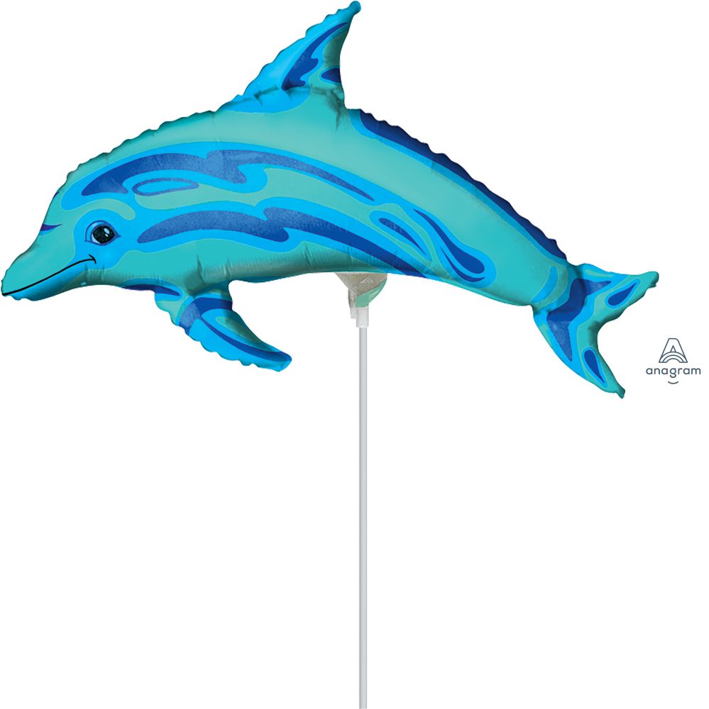 Mini Shape Ocean Blue Dolphin Balloon (Inflated with Cup and Stick)