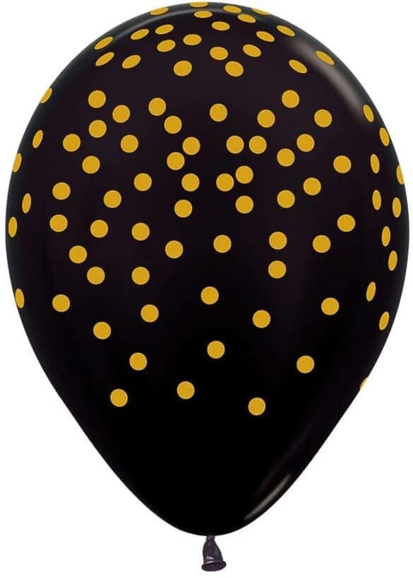 11" Golden Confetti Metallic Black (50pcs) Balloons