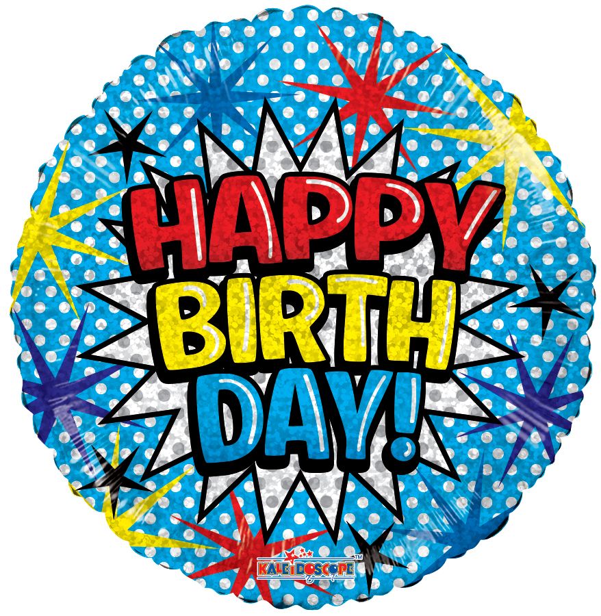 18" Holo Happy Birthday Comic Font Balloon