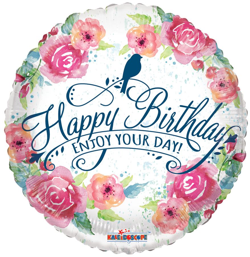 18" Birthday Watercolored Flowers Balloon