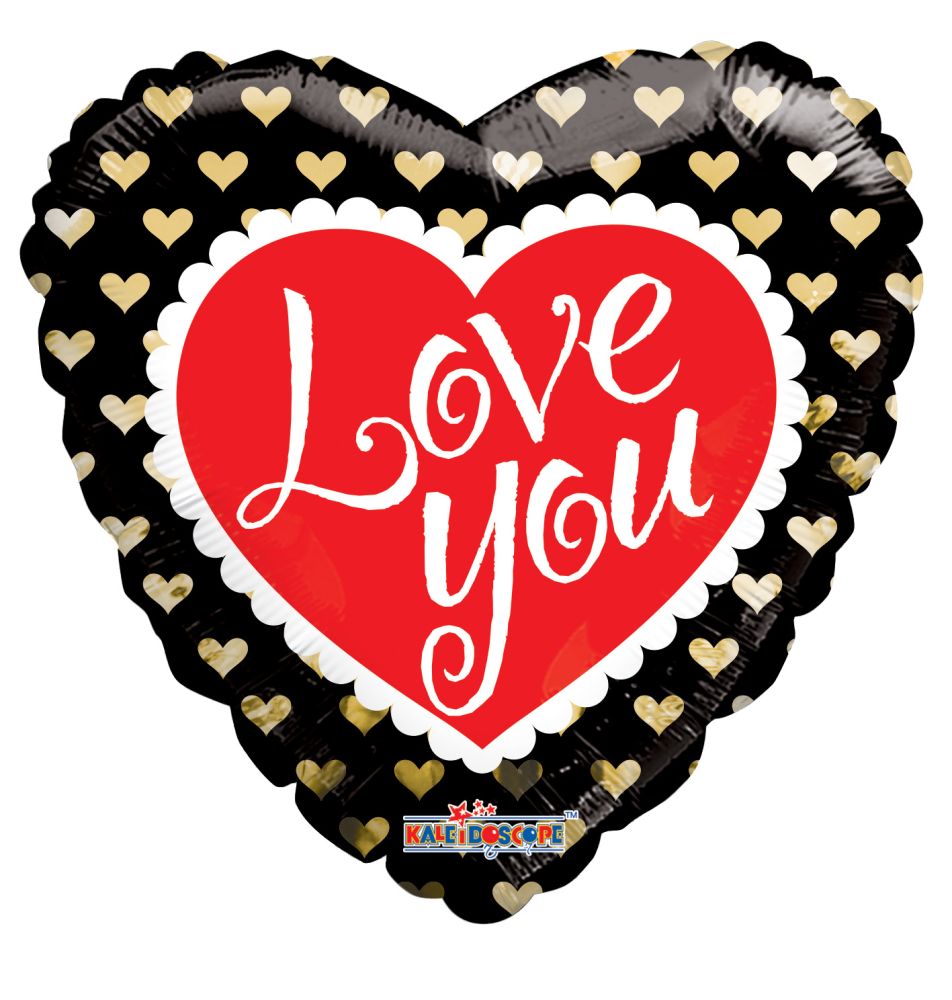 09" Golden Hearts I Love You Balloon (Inflated with Cup and Stick)