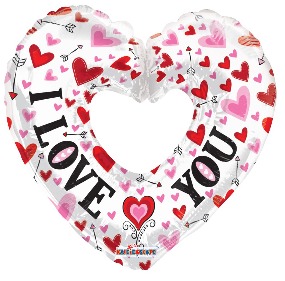 09" I Love You White Heart With Hole Balloon (Inflated with Cup and Stick)