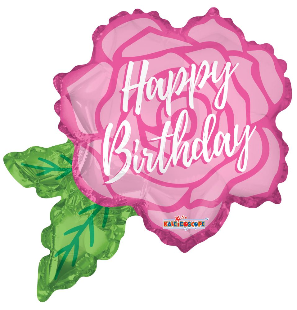 12" Birthday Rose Shape Balloon (Inflated with Cup and Stick)