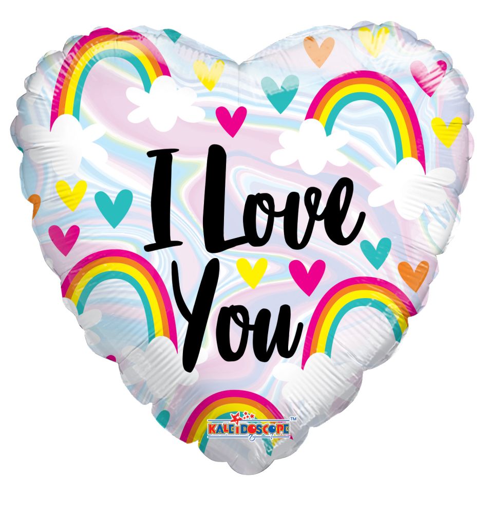 18" I Love You Rainbow And Hearts Holographic Balloon