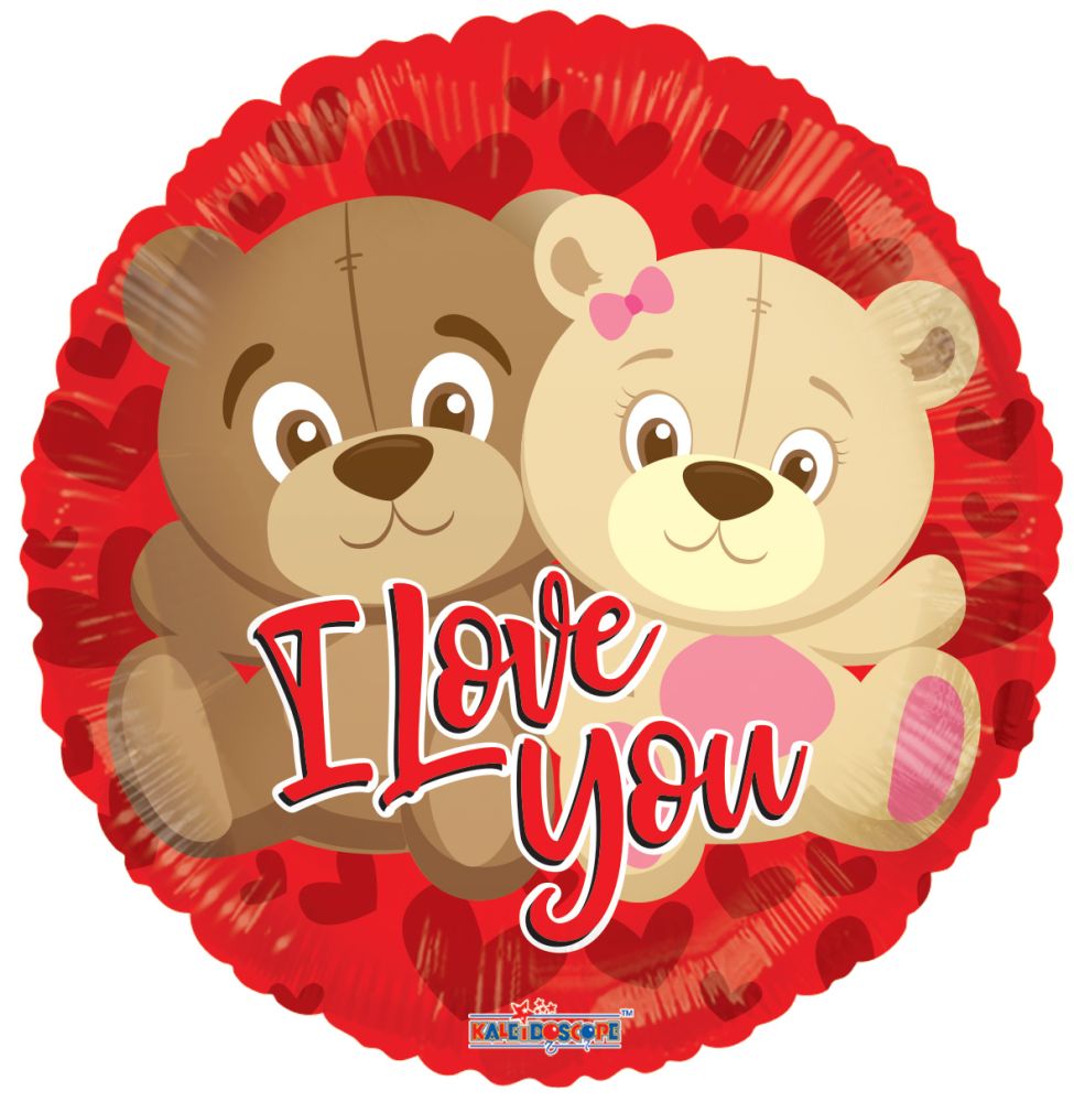 09" Love You Couple Of Bears Balloon (Inflated with Cup and Stick)
