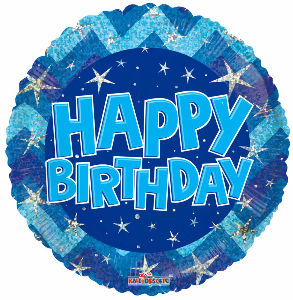 18" Holographic Blue Happy Birthday Balloon
