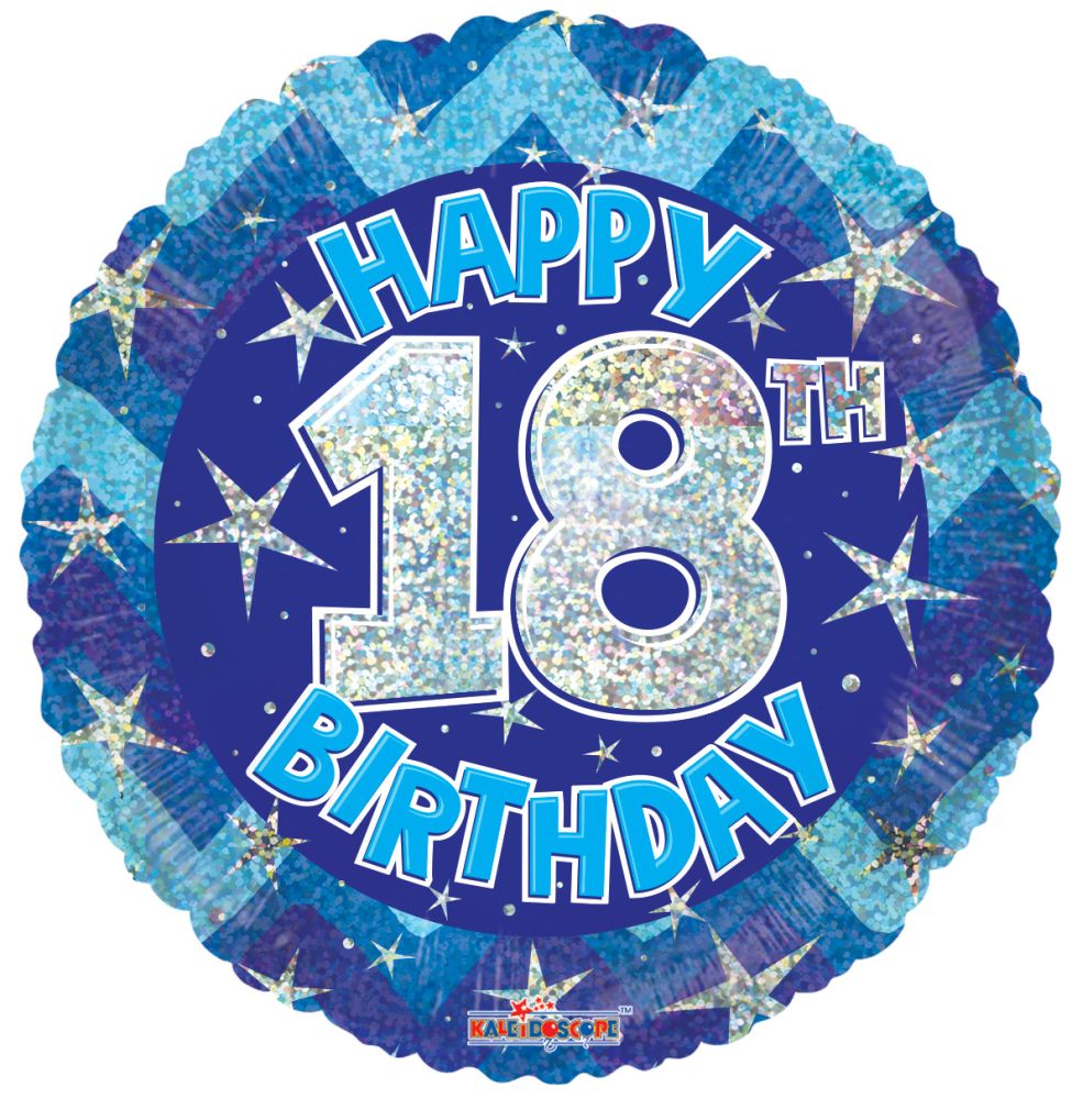 18" Holographic Blue Happy 18th Birthday Balloon