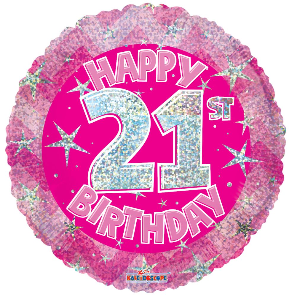 18" Iridescent Pink Happy 21st Birthday Balloon