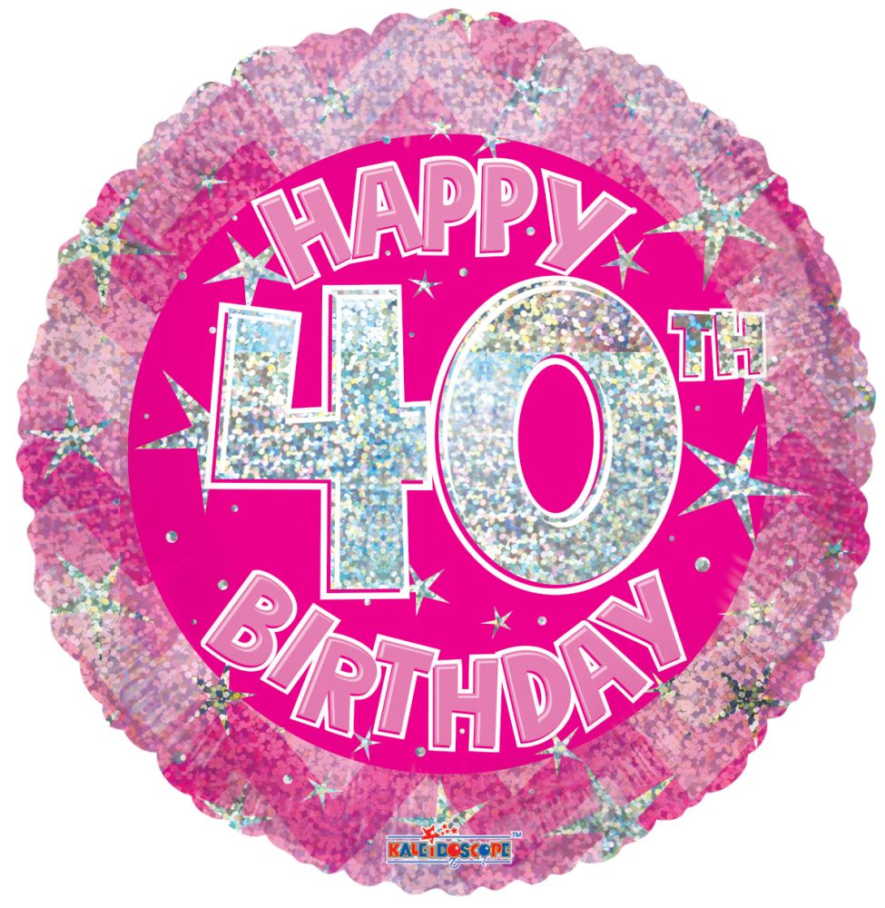 18" Holographic Pink Happy 40th Birthday Balloon