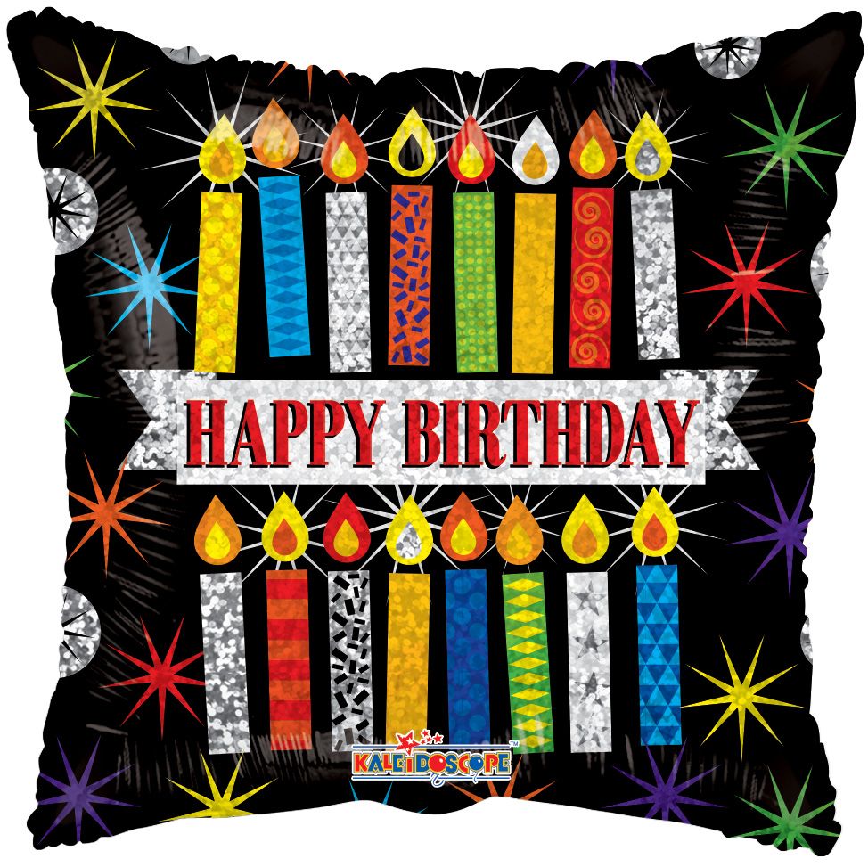 18" Holographic Bday Patterned Candles Balloon